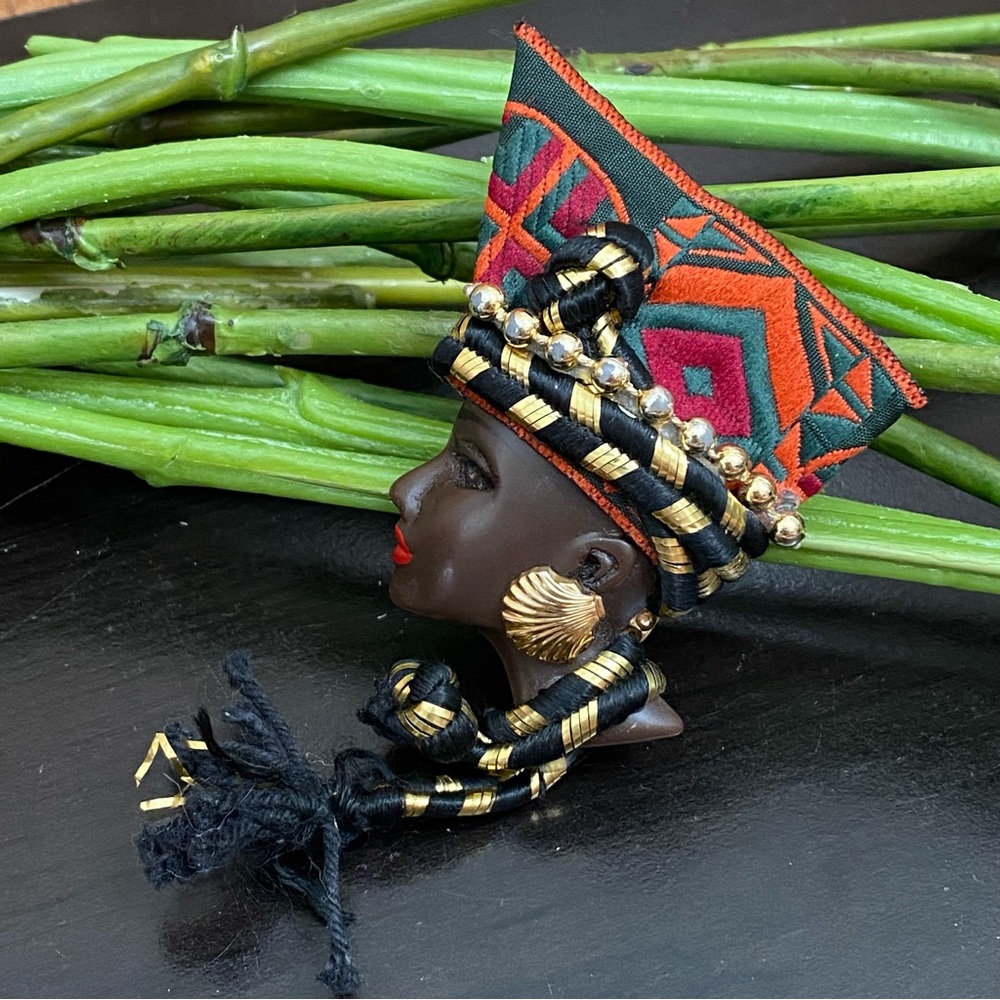 Vintage JORATTA Signed African Lady Figural Brooch